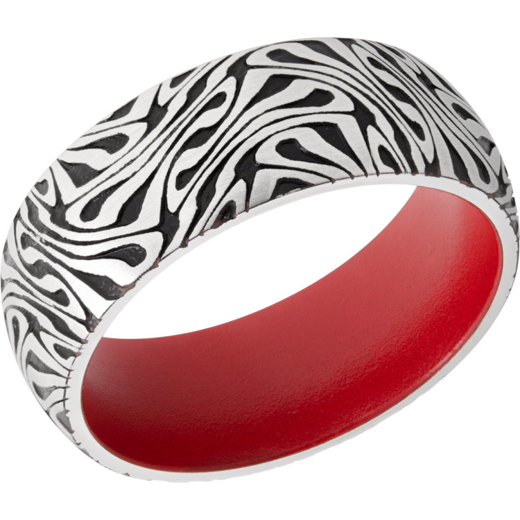 Cobalt Chrome 8mm domed band with laser carved Escher pattern