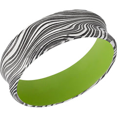 Damascus Steel 7mm concave band with Zombie Green Cerakote sleeve