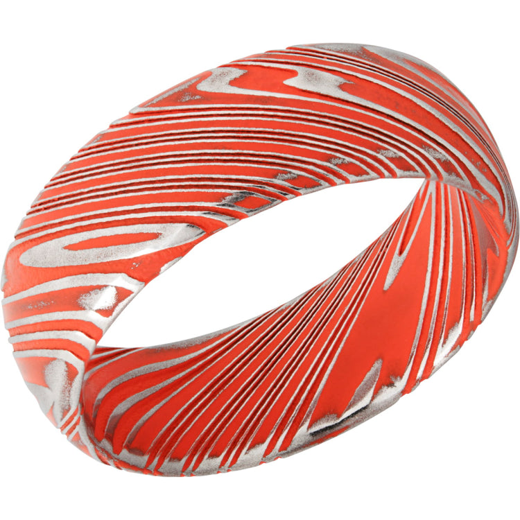 Damascus Steel 8mm domed band with Hunter Orange Cerakote