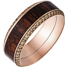 18K Rose Gold band featuring Mexican Cocobollo hardwood inlay with chocolate diamond accents.