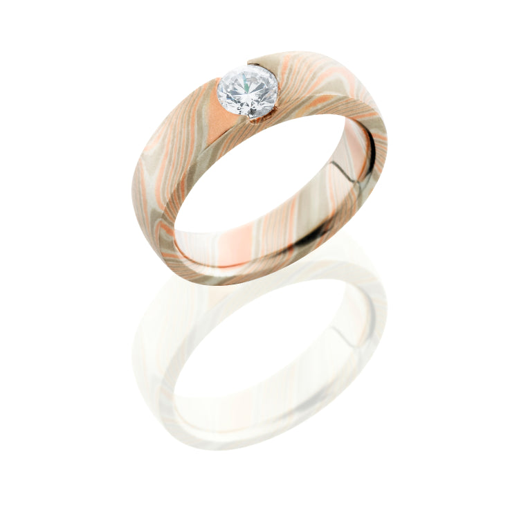 Mokume 5mm Domed with 14KR, 14KW, PD, SS and Lannyte