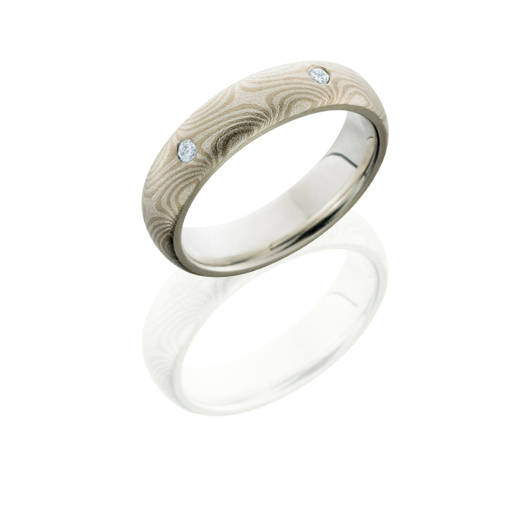 Mokume 5mm Domed with PD, SS and Flush Set White Round Diamonds