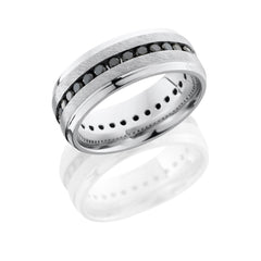 Platinum 8mm Flat Band with Beveled Edges and .04ct Eternity-set Black Diamonds - Size 10 TCW 1.24
