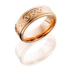 14K Rose Gold 8mm Flat Band with Grooved Edges and Celtic Pattern