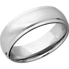 14K White Gold 7mm Domed Band with Grooved Edges