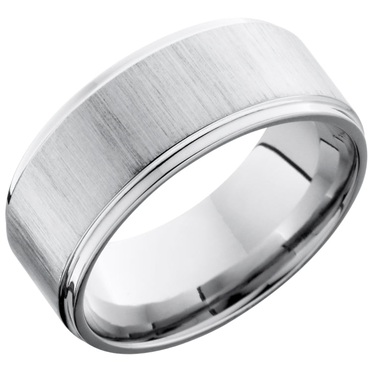 14K White Gold 8mm Flat Band with Grooved Edges