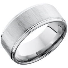 14K White Gold 8mm Flat Band with Grooved Edges