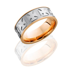 14K White and 14K Rose Gold 8mm Flat Band with Maltese Cross Pattern 