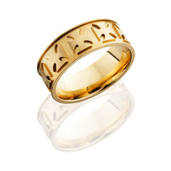 14K Yellow Gold 8mm Flat Band with Maltese Cross Pattern