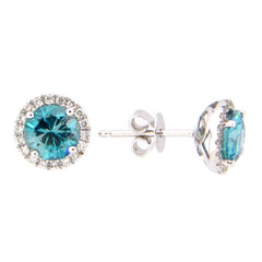 BLUE ZIRCON & DIAMOND EARRING, 14KW (H), C=2.15 D=0.21