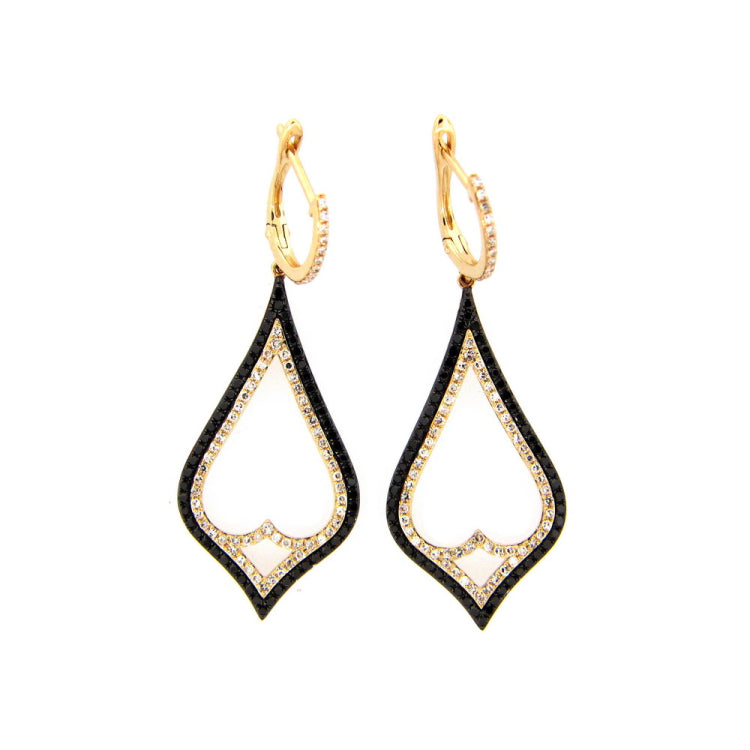 BLACK & WHITE DIAMOND EARRING, 14KY (R), D=0.90