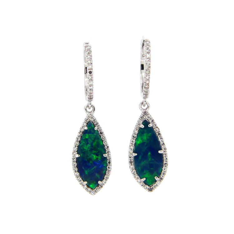 BLACK OPAL DOUBLET & DIAMOND EARRING, 14KW (ASBL), C=3.00 D=0.24