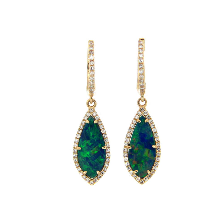 BLACK OPAL DOUBLET & DIAMOND EARRING, 14KY (ASBL), C=3.00 D=0.24