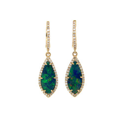 BLACK OPAL DOUBLET & DIAMOND EARRING, 14KY (ASBL), C=3.00 D=0.24