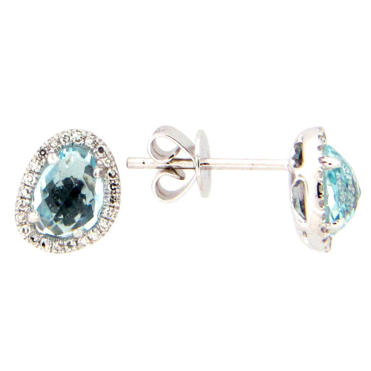BLUE TOPAZ & DIAMOND EARRING, 14KW (H), C=1.33 D=0.11
