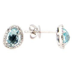 BLUE TOPAZ & DIAMOND EARRING, 14KW (H), C=1.33 D=0.11