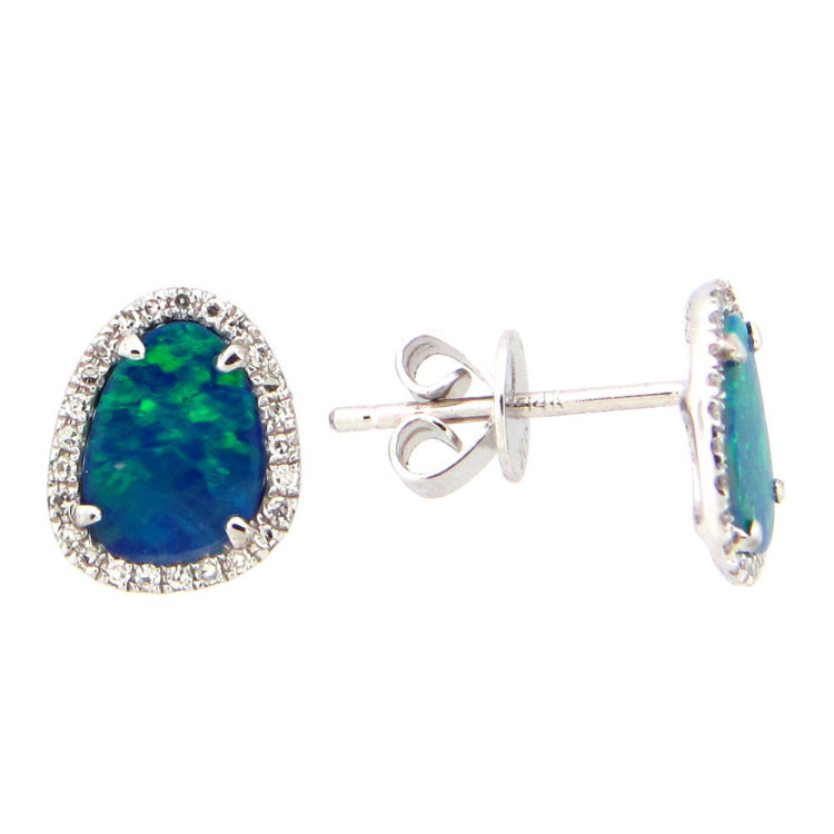 BLACK OPAL DOUBLET & DIAMOND EARRING, 14KW (ASBL), C=0.80  D=0.11