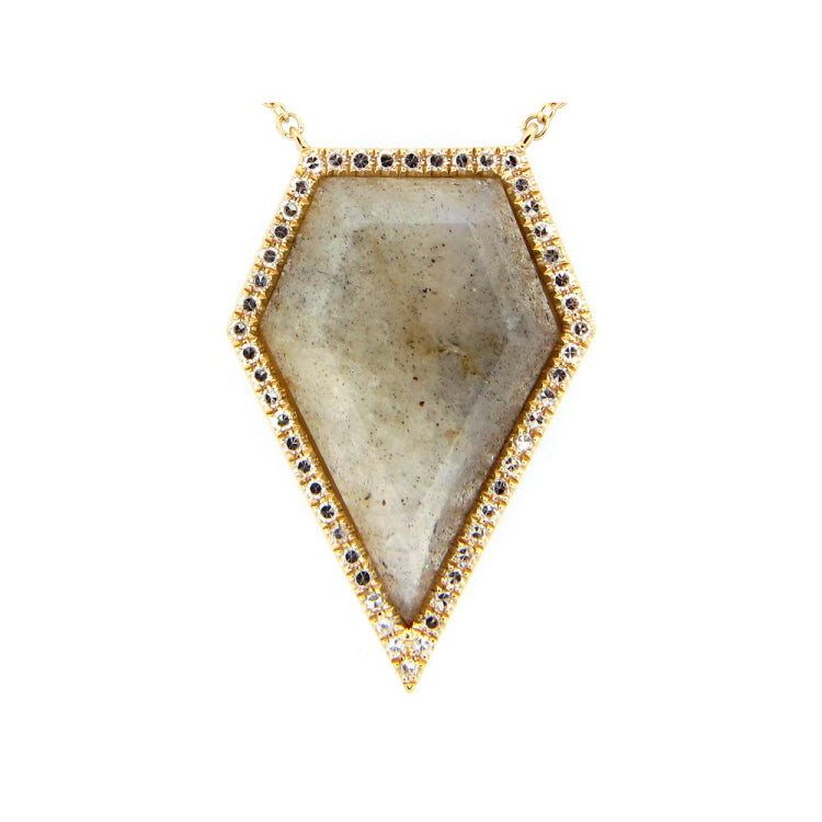 LABRADORITE & DIAMOND PENDANT NECKLACE, 18",17",16",  14KY (N), C=4.71 D=0.16