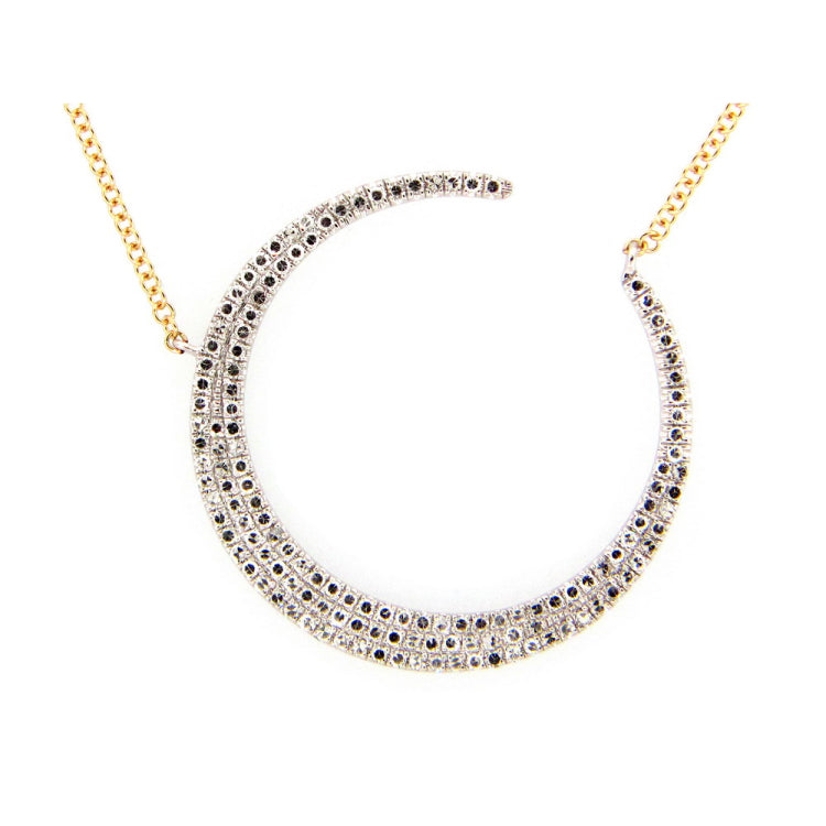 DIAMOND CRESCENT MOON NECKLACE, 18"/17"/16", 14KY (N), D=0.37