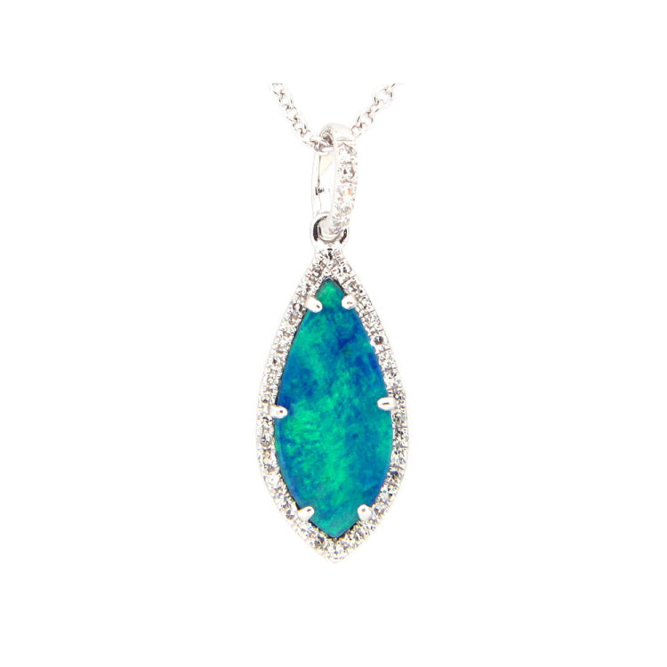 BLACK OPAL DOUBLET & DIAMOND PENDANT, 14KW (ASBL), C=1.50 D=0.10