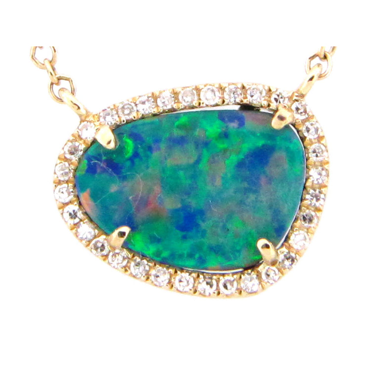 BLACK OPAL DOUBLET & DIAMOND PENDANT NECKLACE, 18"/17"/16", 14KY (ASBL), C=1.00 D=0.07