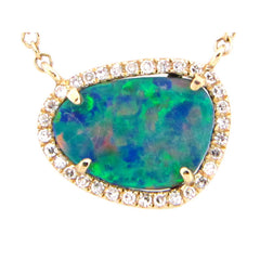 BLACK OPAL DOUBLET & DIAMOND PENDANT NECKLACE, 18"/17"/16", 14KY (ASBL), C=1.00 D=0.07
