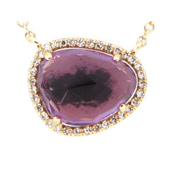 AMETHYST & DIAMOND PENDANT NECKLACE, 18"/17"/16",  14KY (H), C=1.75 D=0.08