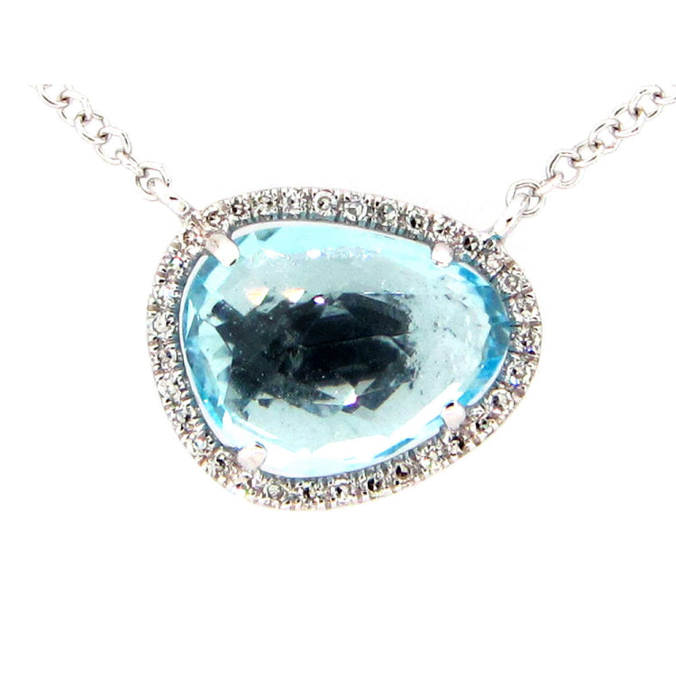 BLUE TOPAZ & DIAMOND PENDANT NECKLACE, 18"/17"/16", 14KW (R), C=2.38 D=0.08