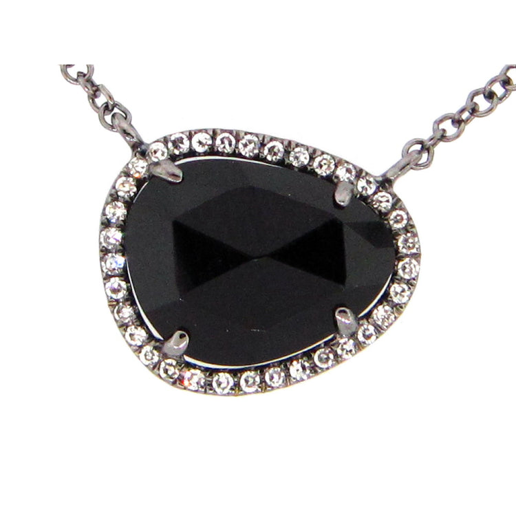 BLACK ONYX & DIAMOND PENDANT NECKLACE, 18"/17"/16", 14K BLACK FINISH (D), C=1.27 D=0.08