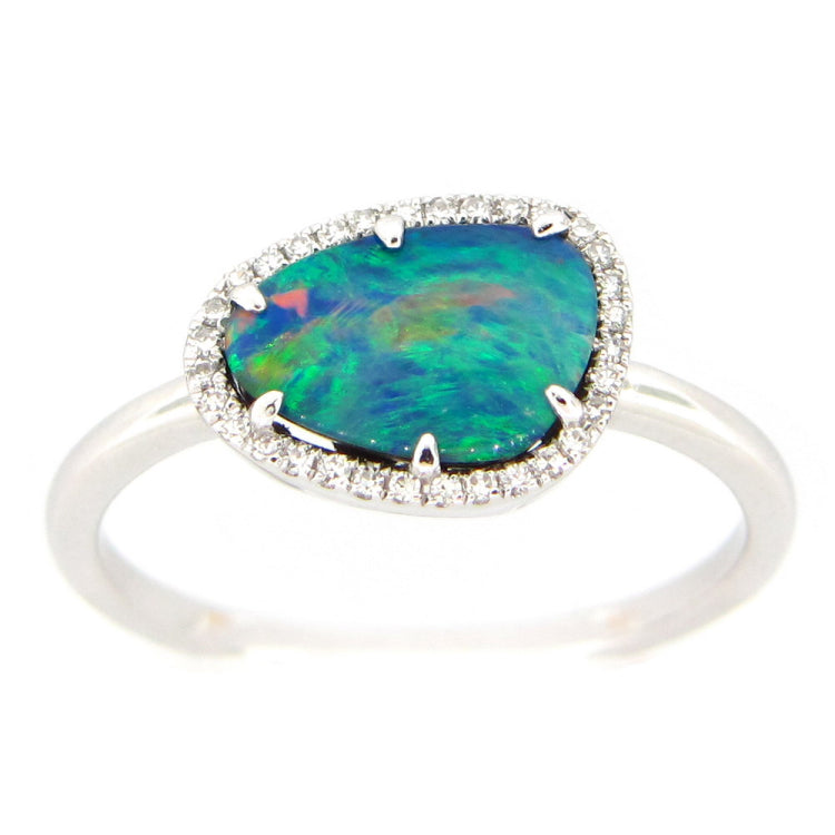BLACK OPAL DOUBLET & DIAMOND RING, 14KW (ASBL), C=0.81 D=0.07