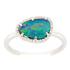 BLACK OPAL DOUBLET & DIAMOND RING, 14KW (ASBL), C=0.81 D=0.07