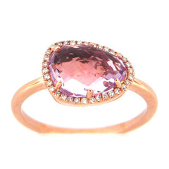 PINK AMETHYST & DIAMOND BEAN HALO RING, 14KR (H), C=1.97 D=0.08