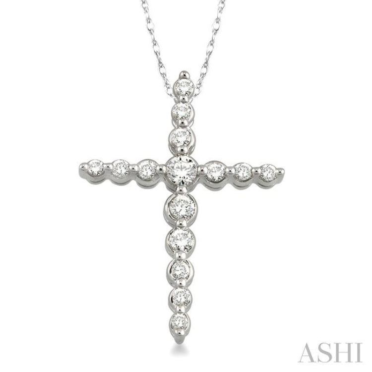 1/4 ctw Round Cut Diamond Journey Cross Pendant in 14K White Gold with Chain