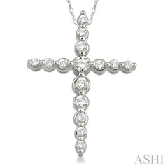 1/4 ctw Round Cut Diamond Journey Cross Pendant in 14K White Gold with Chain
