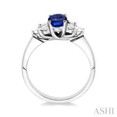 7x5mm Oval Cut Sapphire and 1/3 ctw Round Cut Diamond Ring in 14K White Gold