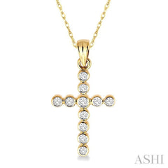 1/4 ctw Round Cut Diamond Cross Pendant in 14K Yellow Gold with Chain