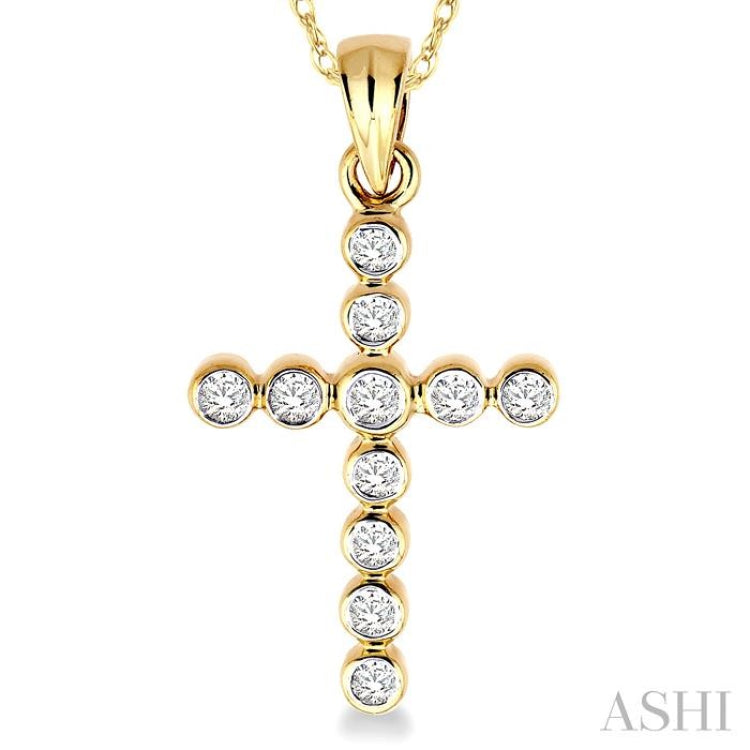 1/4 ctw Round Cut Diamond Cross Pendant in 14K Yellow Gold with Chain
