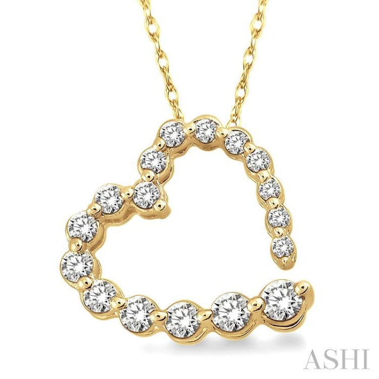 1/4 ctw Diamond Journey Heart Pendant in 14K Yellow Gold with chain
