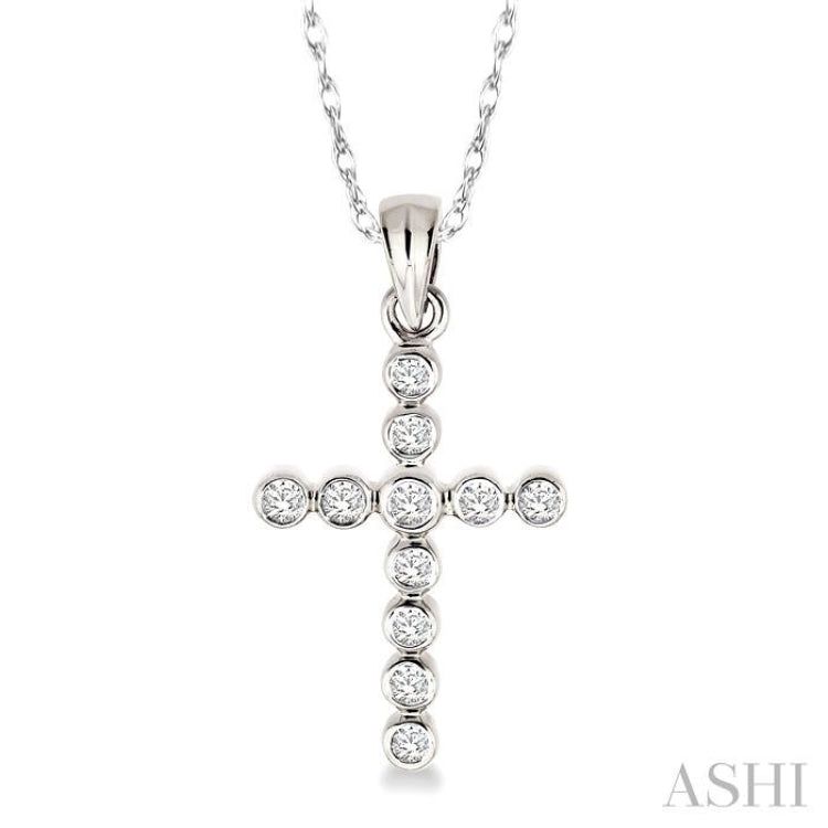 1/4 ctw Round Cut Diamond Cross Pendant in 14K White Gold with Chain