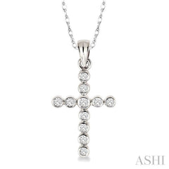 1/4 ctw Round Cut Diamond Cross Pendant in 14K White Gold with Chain