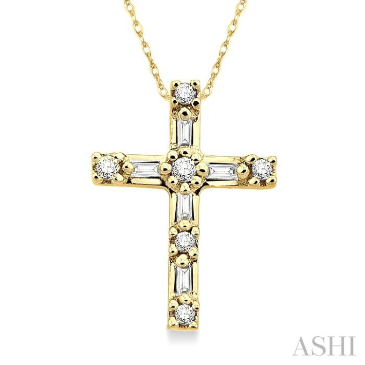 1/10 ctw Diamond Cross Pendant in 10K Yellow Gold with Chain