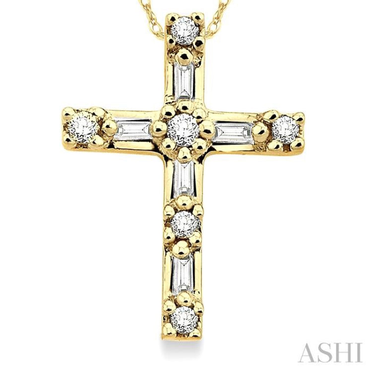 1/10 ctw Diamond Cross Pendant in 10K Yellow Gold with Chain