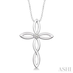 1/50 Ctw Round Cut Diamond Cross Pendant in Sterling Silver with Chain