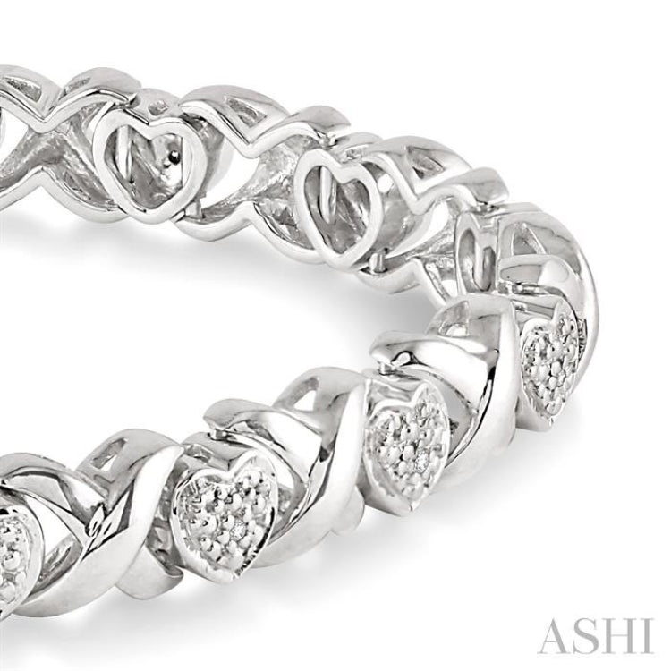 1/10 ctw 'X' and Heart Shape Single Cut Diamond Bracelet in Sterling Silver
