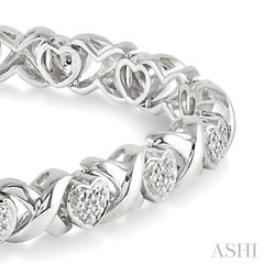 1/10 ctw 'X' and Heart Shape Single Cut Diamond Bracelet in Sterling Silver