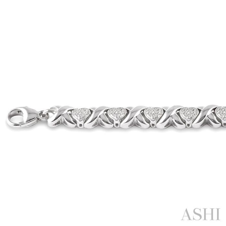 1/10 ctw 'X' and Heart Shape Single Cut Diamond Bracelet in Sterling Silver