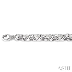 1/10 ctw 'X' and Heart Shape Single Cut Diamond Bracelet in Sterling Silver