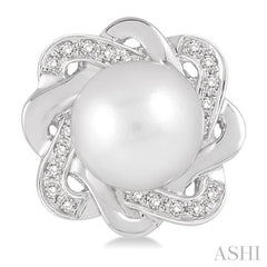 6x6 MM Round Shape Cultured Pearls and 1/10 Ctw Round Cut Diamond Earrings in Sterling Silver