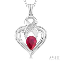 6x4 MM Pear Shape Ruby and 1/50 Ctw Single Cut Diamond Pendant in Sterling Silver with Chain