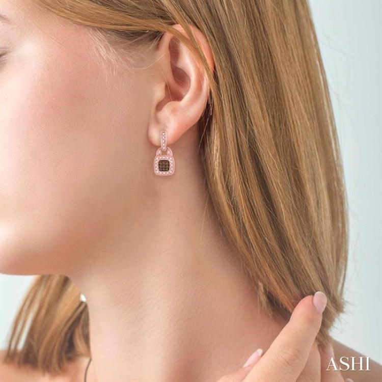 1/3 ctw Round Cut White and Champagne Brown Diamond Earrings in 10K Rose Gold
